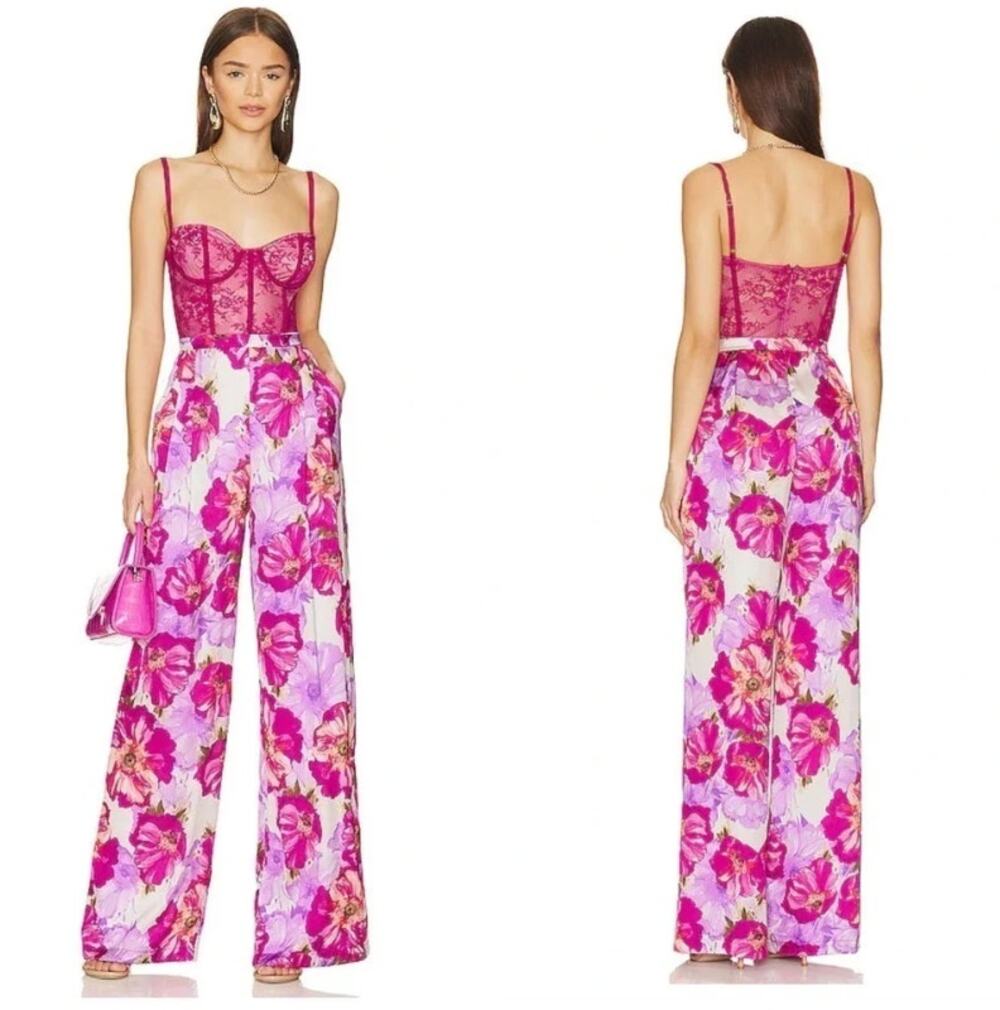 Katie May Revolve Floral Tink Jumpsuit Sleeveless Magenta Poppy Size S